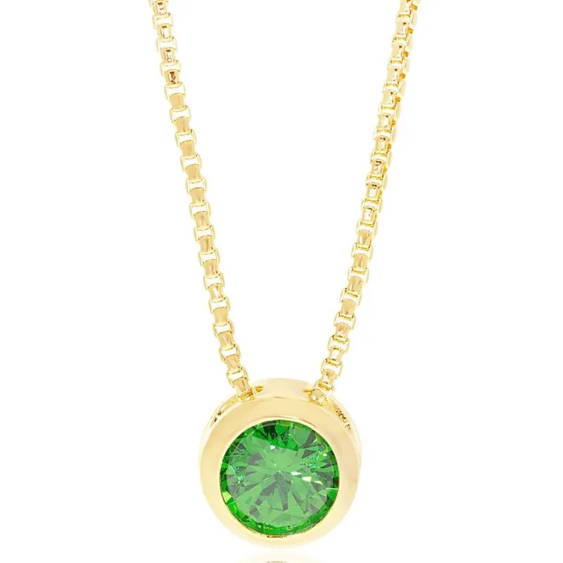 14K Gold Plated Green Cz Pendant Necklace