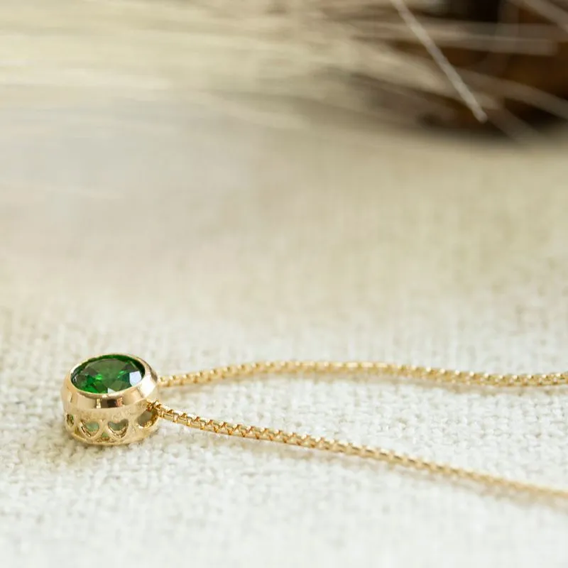 14K Gold Plated Green Cz Pendant Necklace