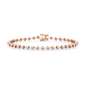 18ct Rose Gold Round Brilliant Cut Diamond Bar Link Bracelet