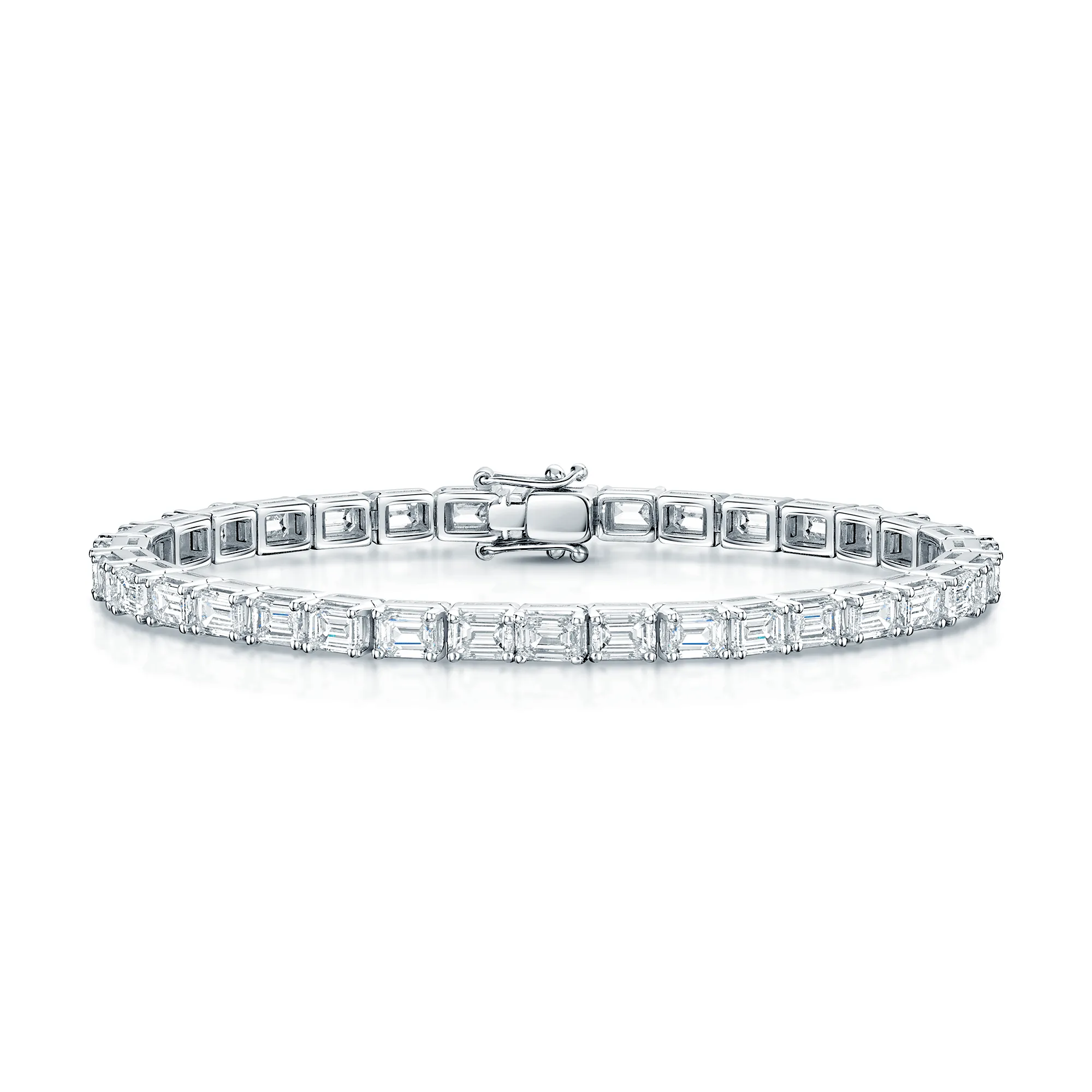 18ct White Gold Emerald Cut Diamond Line Bracelet