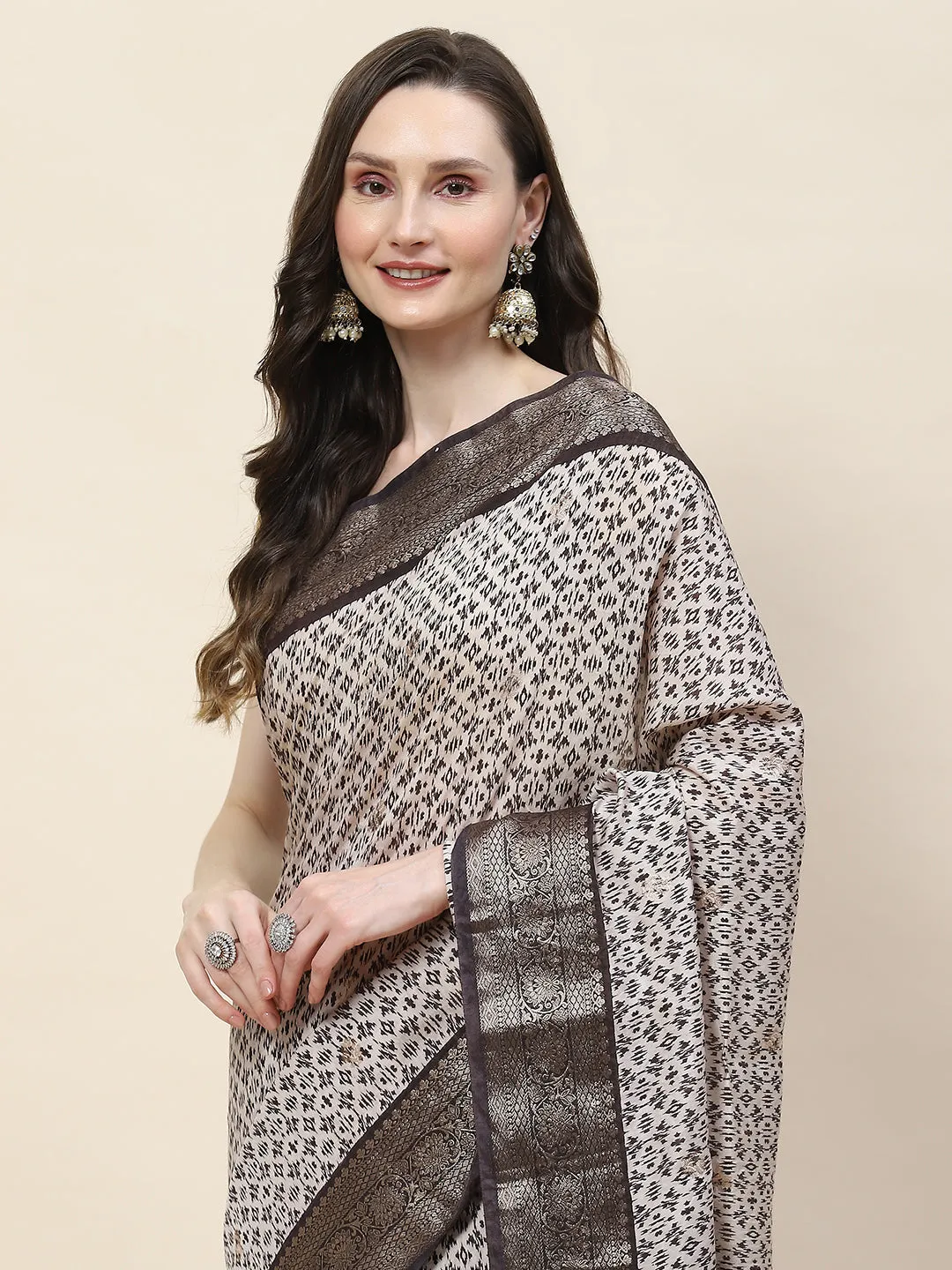 Abstract Printed Handloom Saree