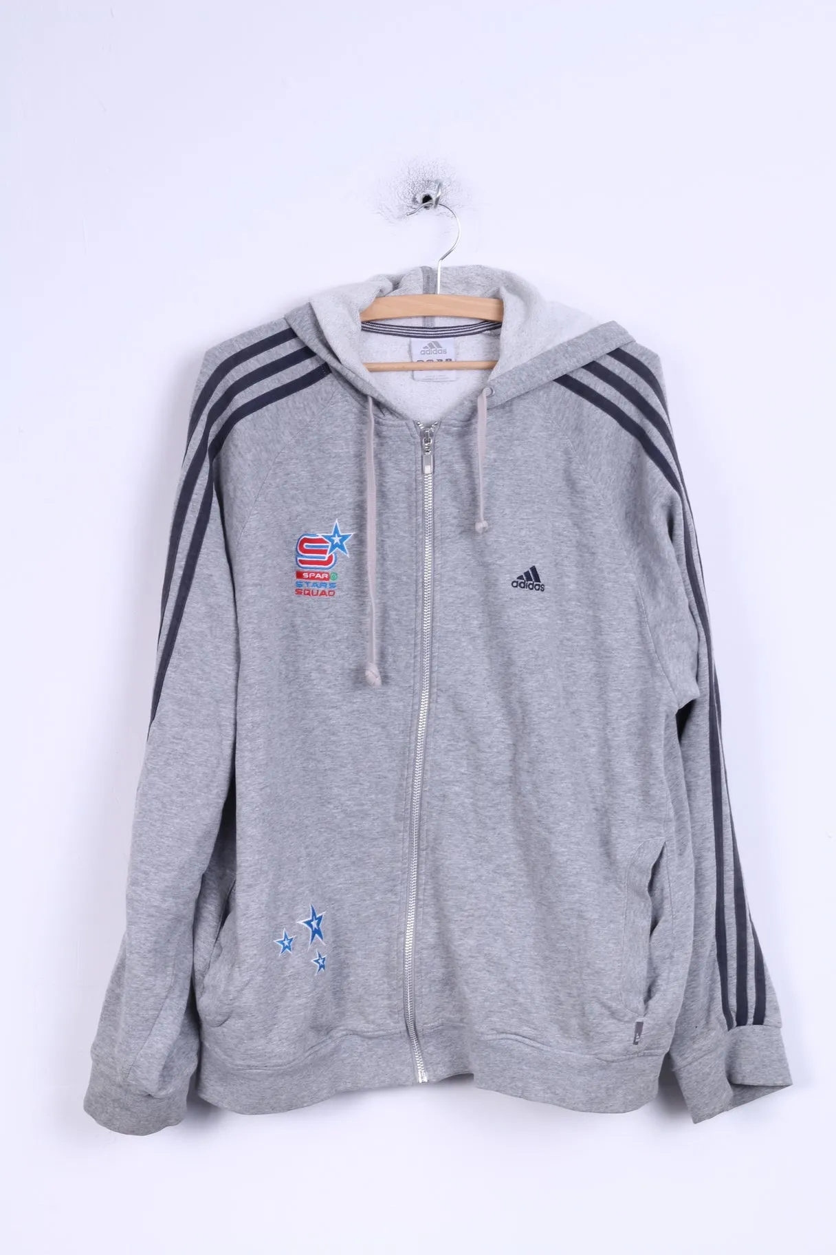 Adidas Mens L Sweatshirt Grey Cotton Spar Stars Squad Hoodie Hoody