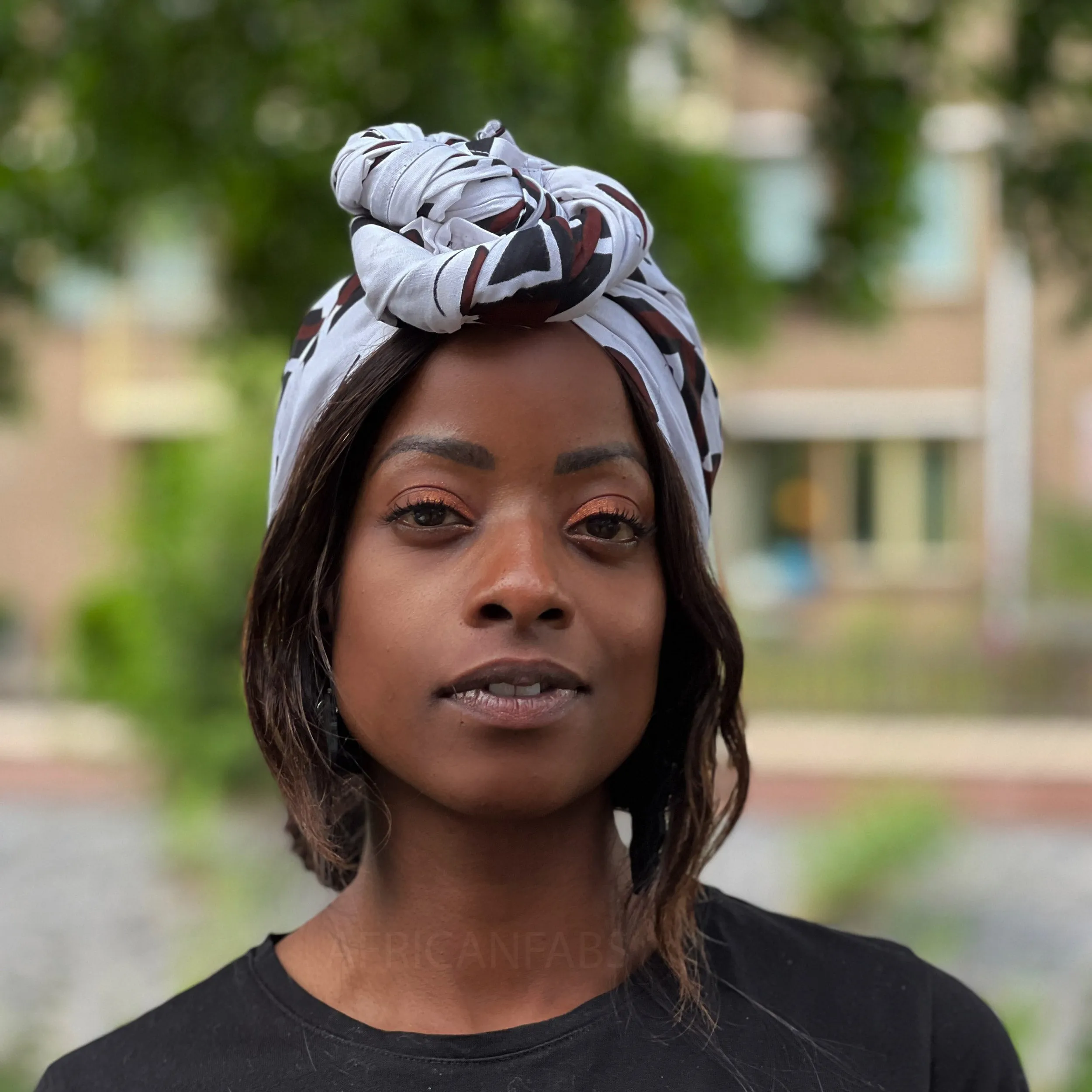 African Black White / brown Bogolan / mud cloth headwrap