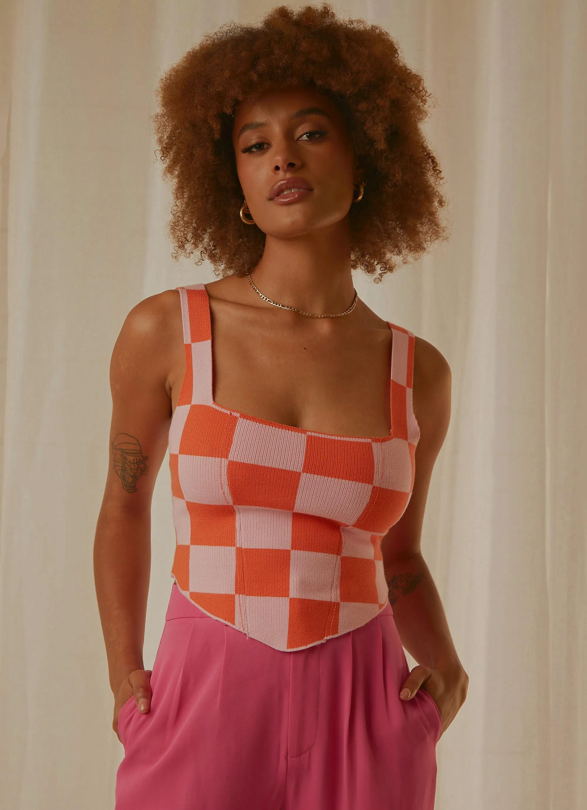 Alfresco Nights Bustier Top - Pink Check