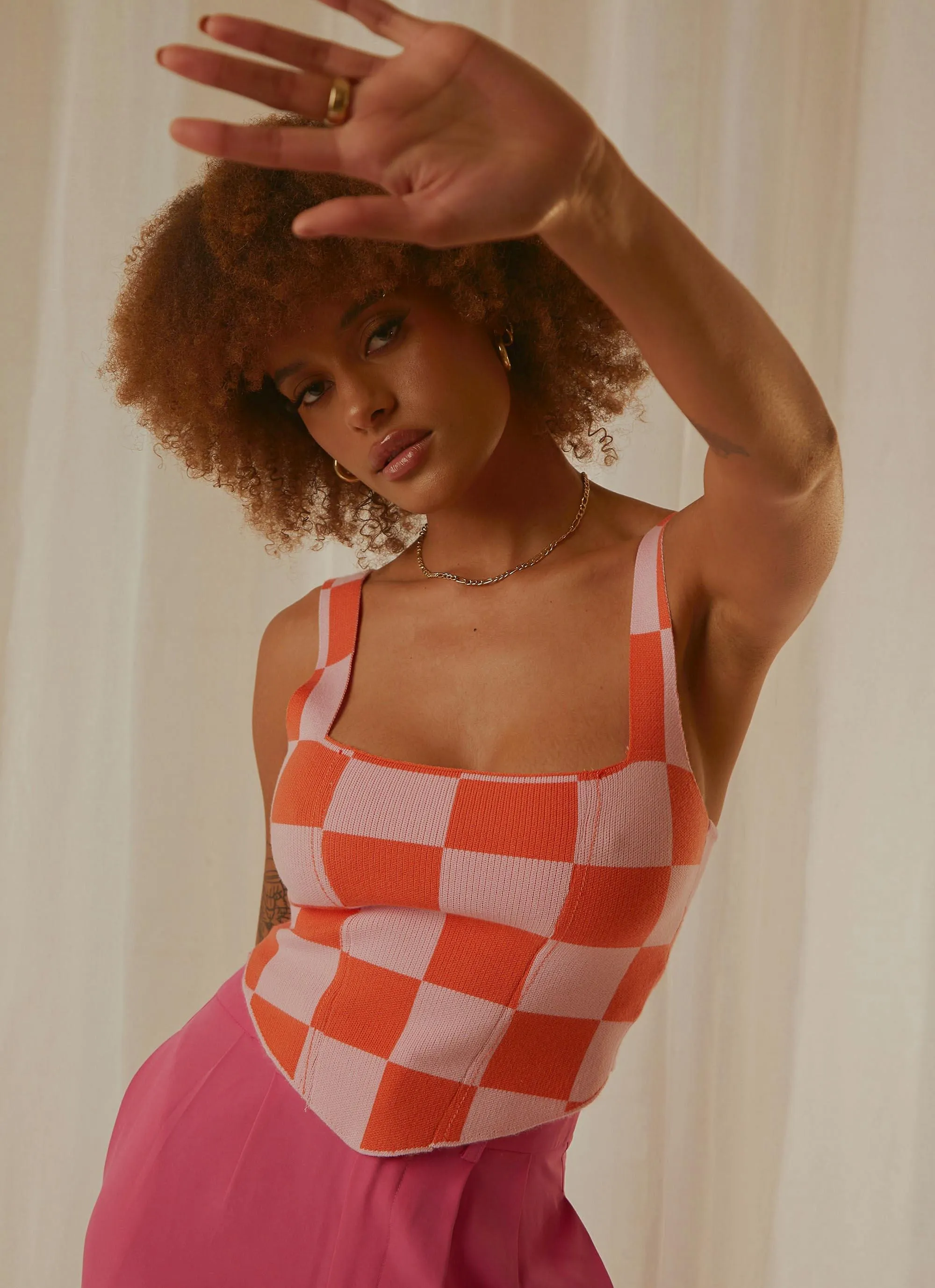 Alfresco Nights Bustier Top - Pink Check