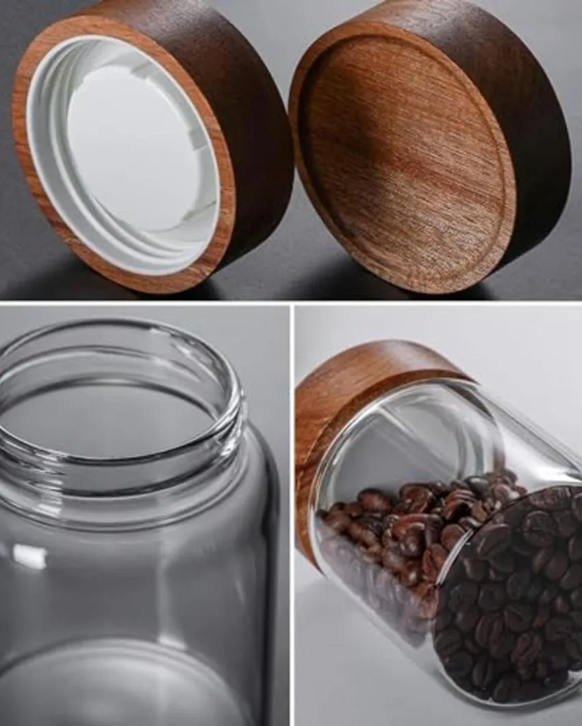 Amor Borosilicate Glass Screw Jar With Wooden Lid | 550ml