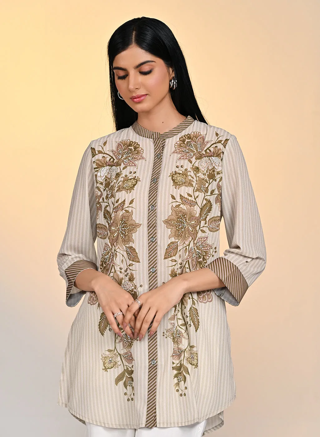 Anaya Green Printed Georgette Shirt For Women