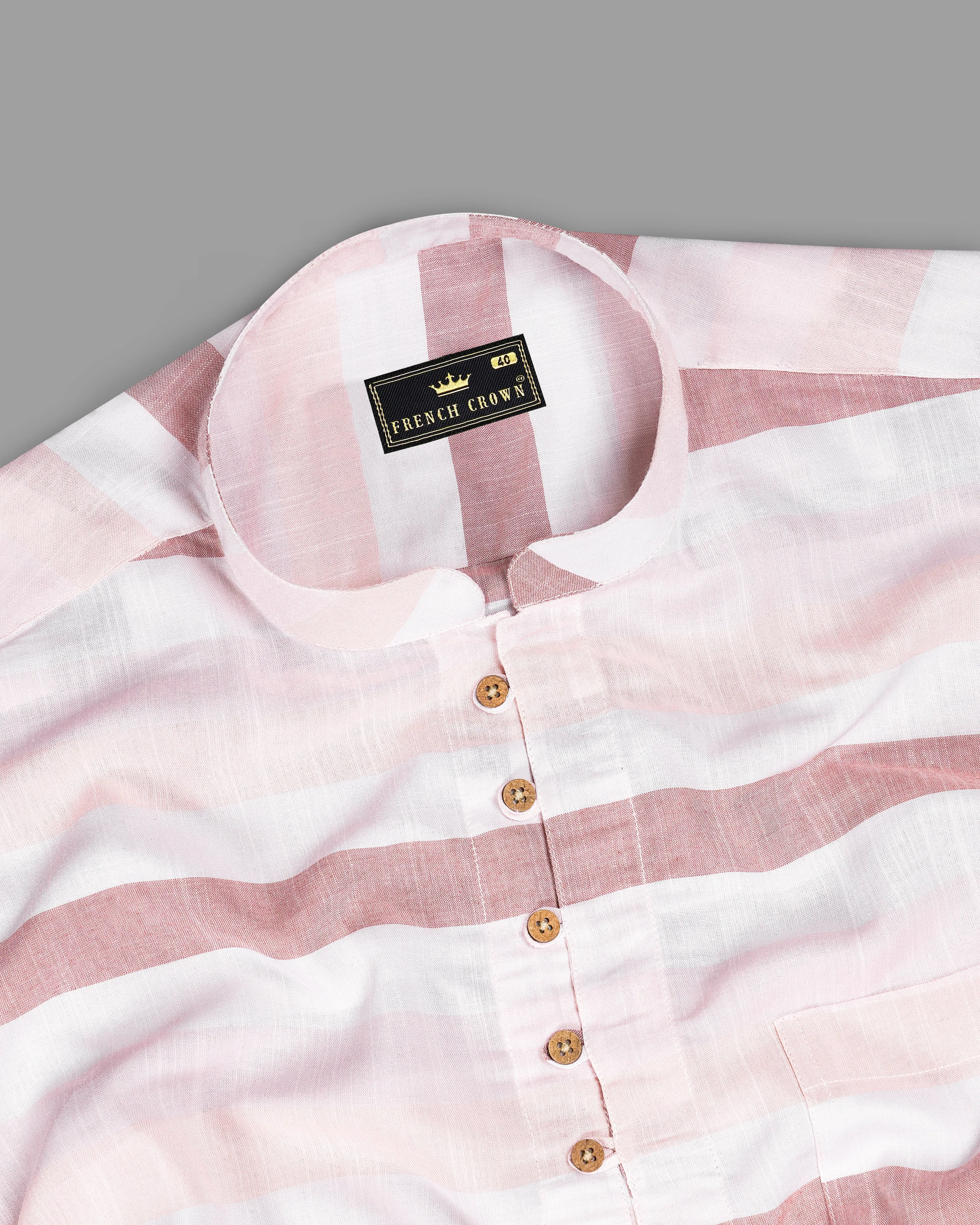 Armour with Oriental Peach and White Striped Premium Tencel Kurta Shirt