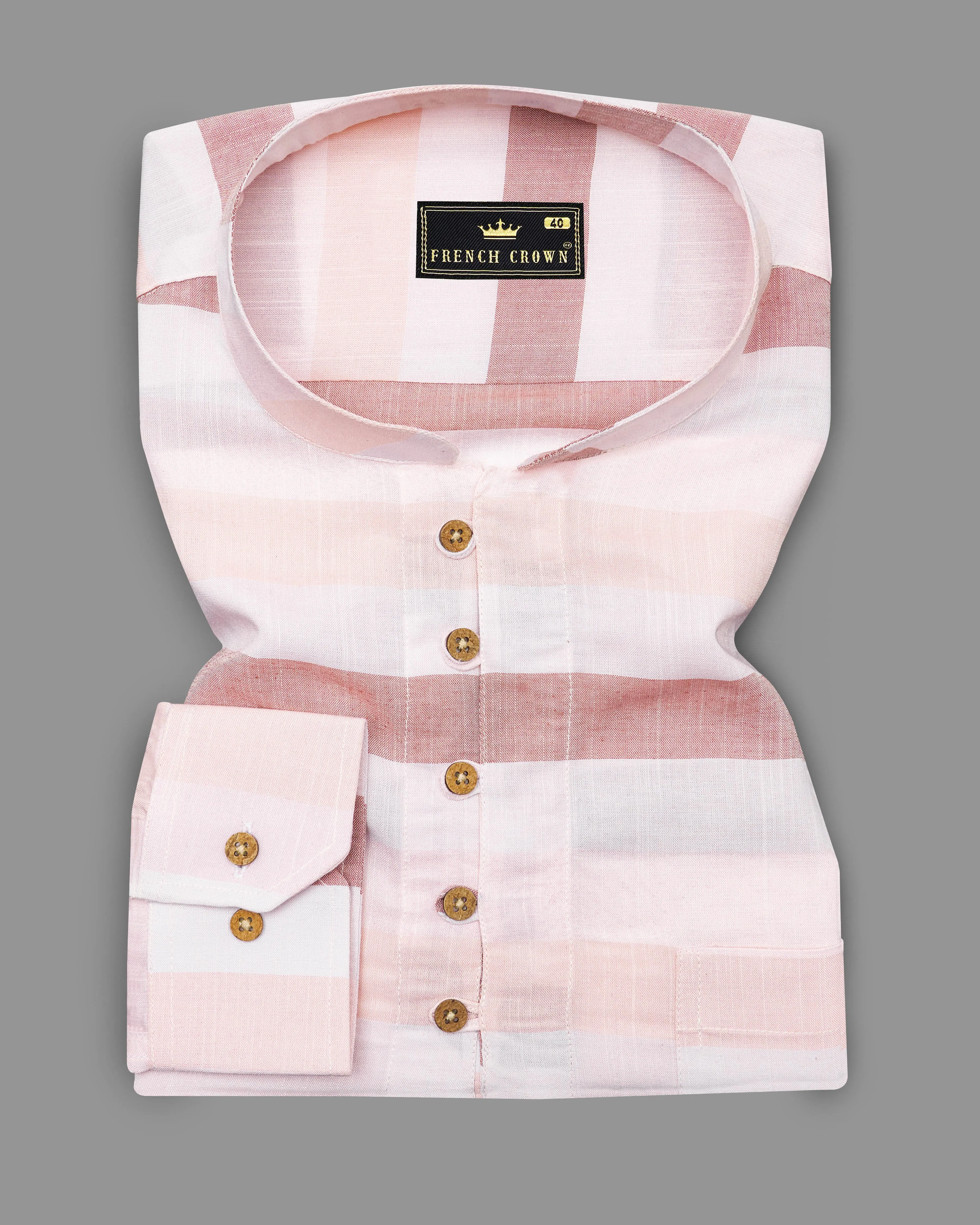 Armour with Oriental Peach and White Striped Premium Tencel Kurta Shirt