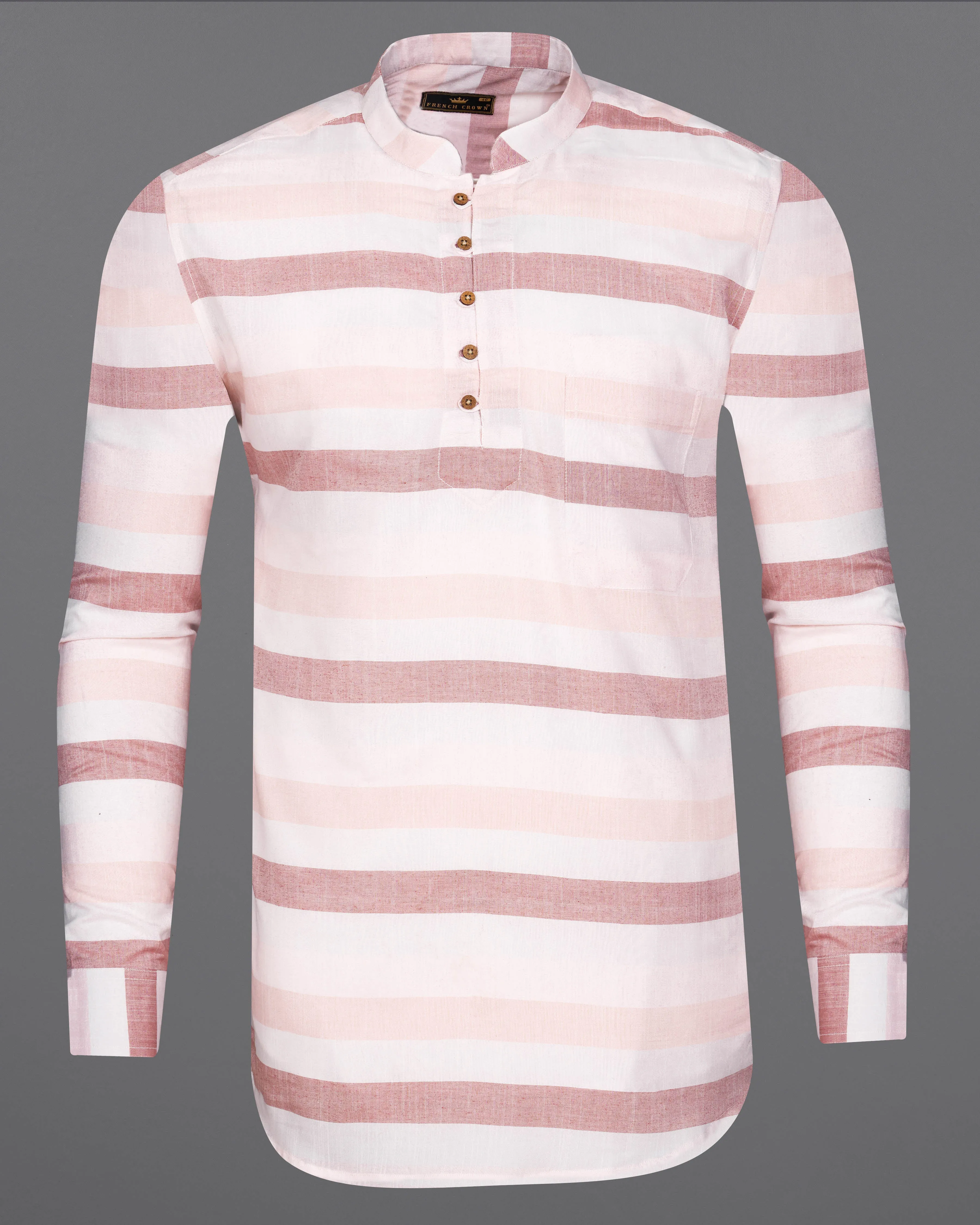 Armour with Oriental Peach and White Striped Premium Tencel Kurta Shirt