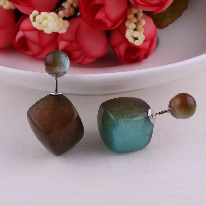 Asymmetrical Cube and Sphere Earrings