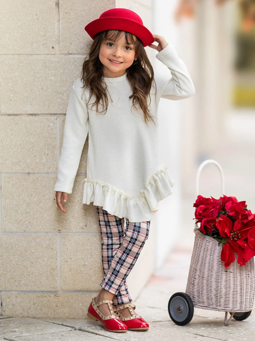 Autumn Breeze Ruffle Tunic and Plaid Legging Set