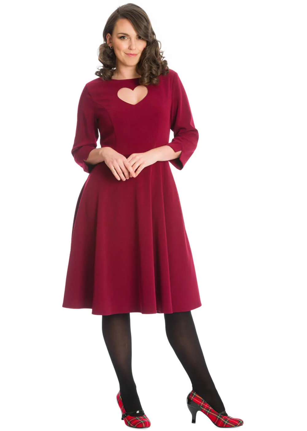 Banned Heart 40's A-Line Dress Burgundy