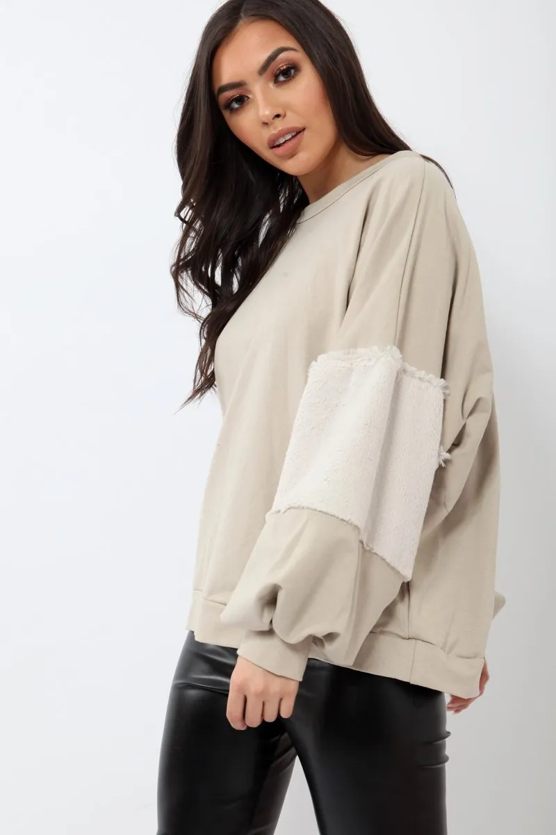 Beige Jumper with Fur Sleeves - Stephanie