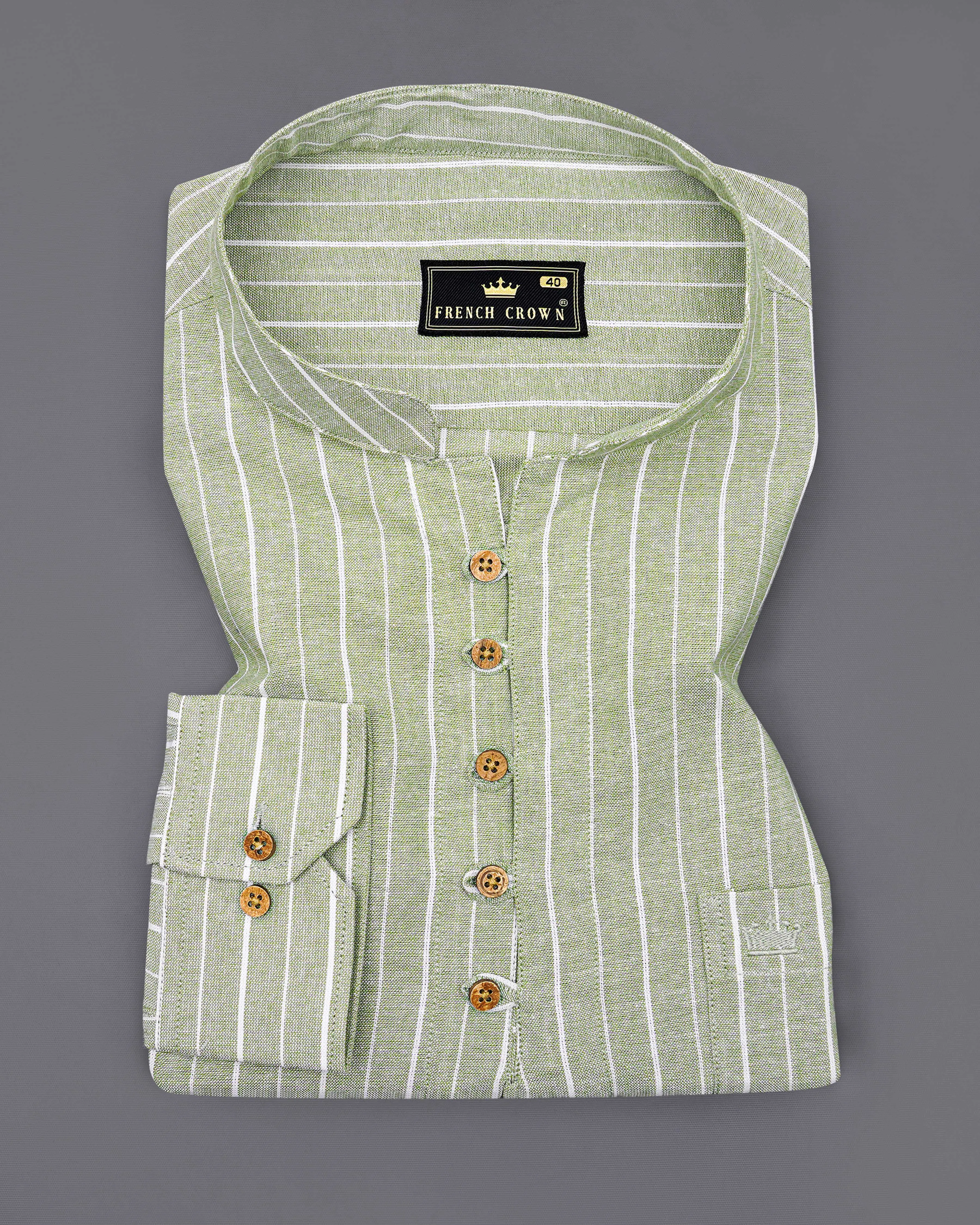 Beryl Green and White Striped Royal Oxford Kurta Shirt