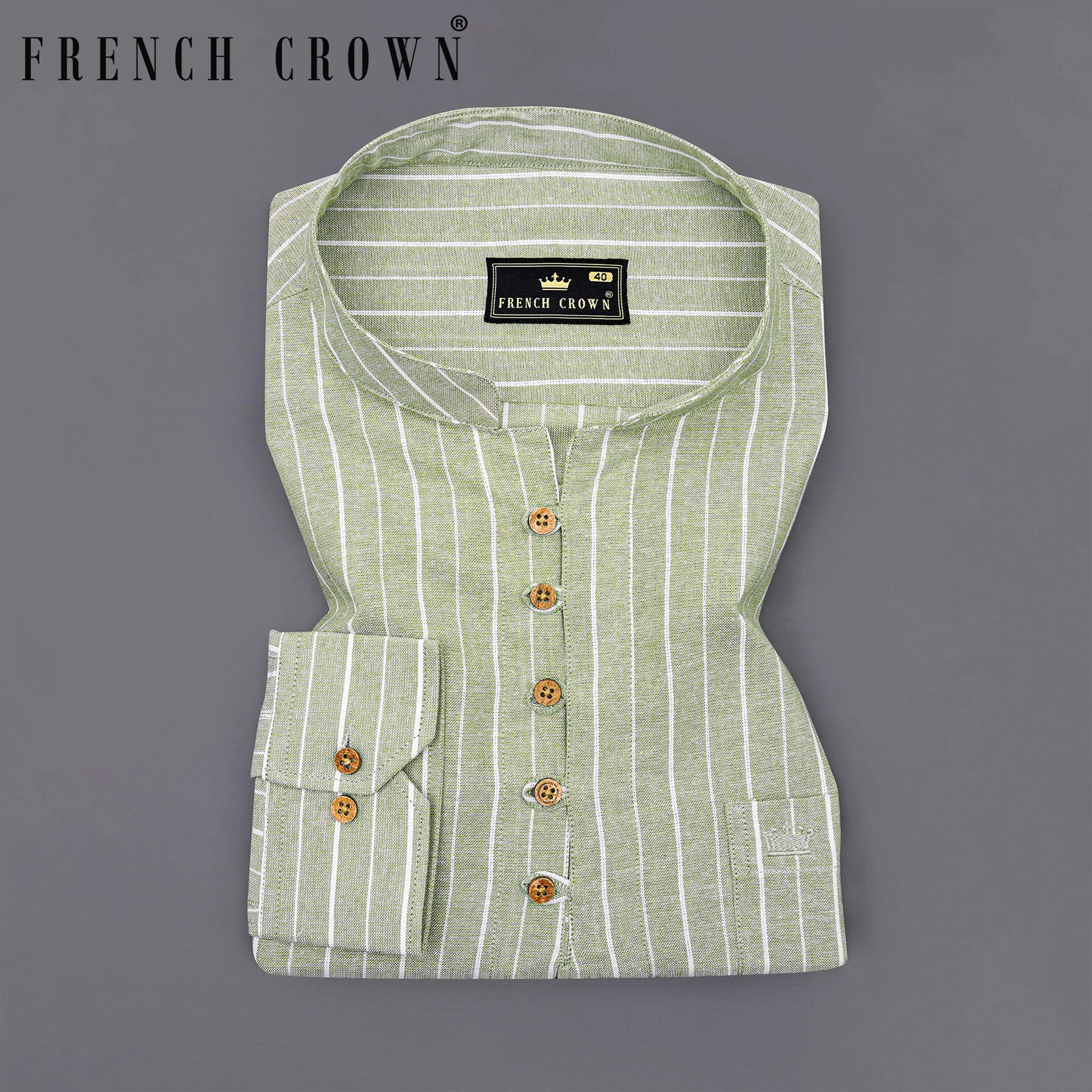 Beryl Green and White Striped Royal Oxford Kurta Shirt