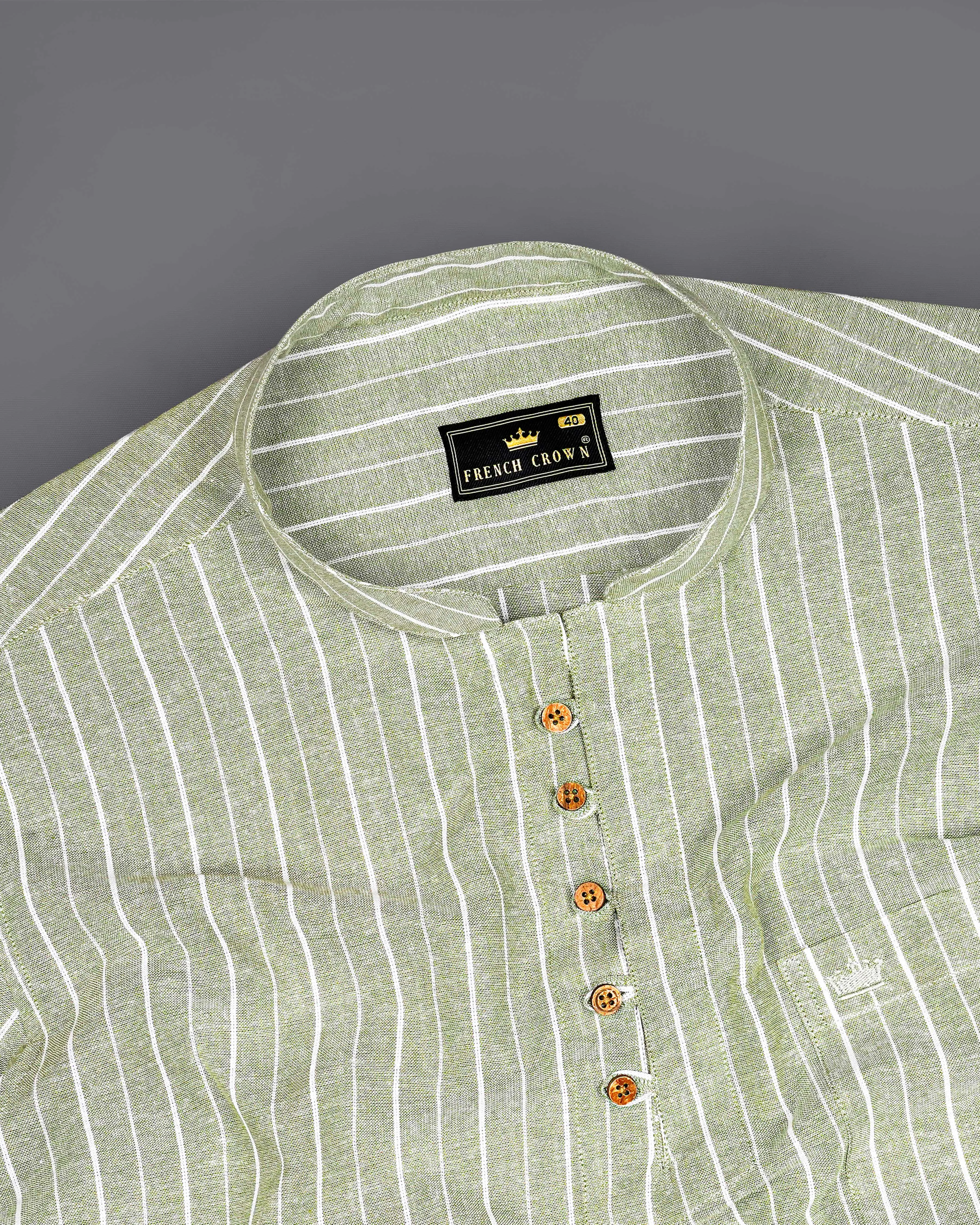 Beryl Green and White Striped Royal Oxford Kurta Shirt