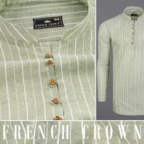 Beryl Green and White Striped Royal Oxford Kurta Shirt