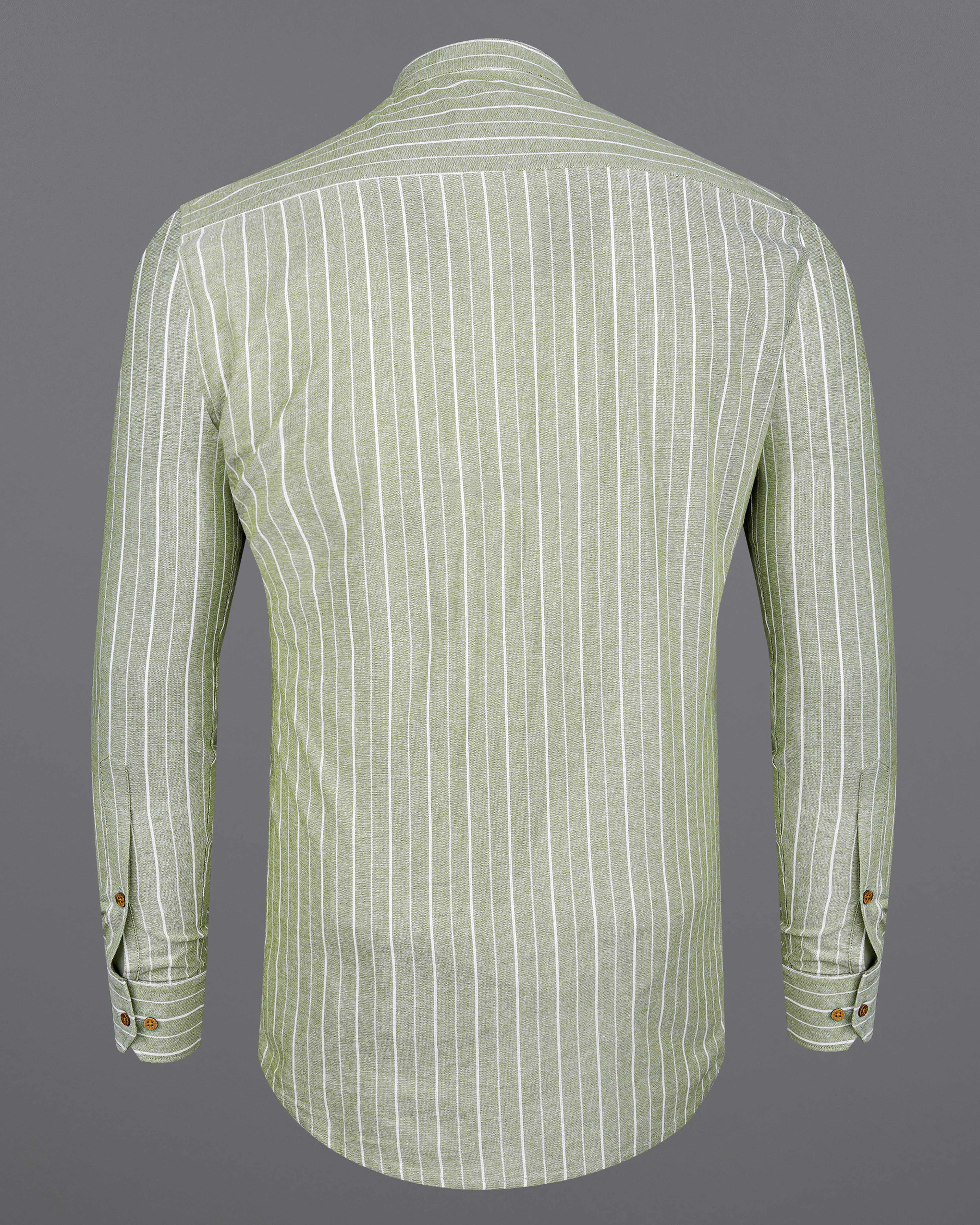 Beryl Green and White Striped Royal Oxford Kurta Shirt