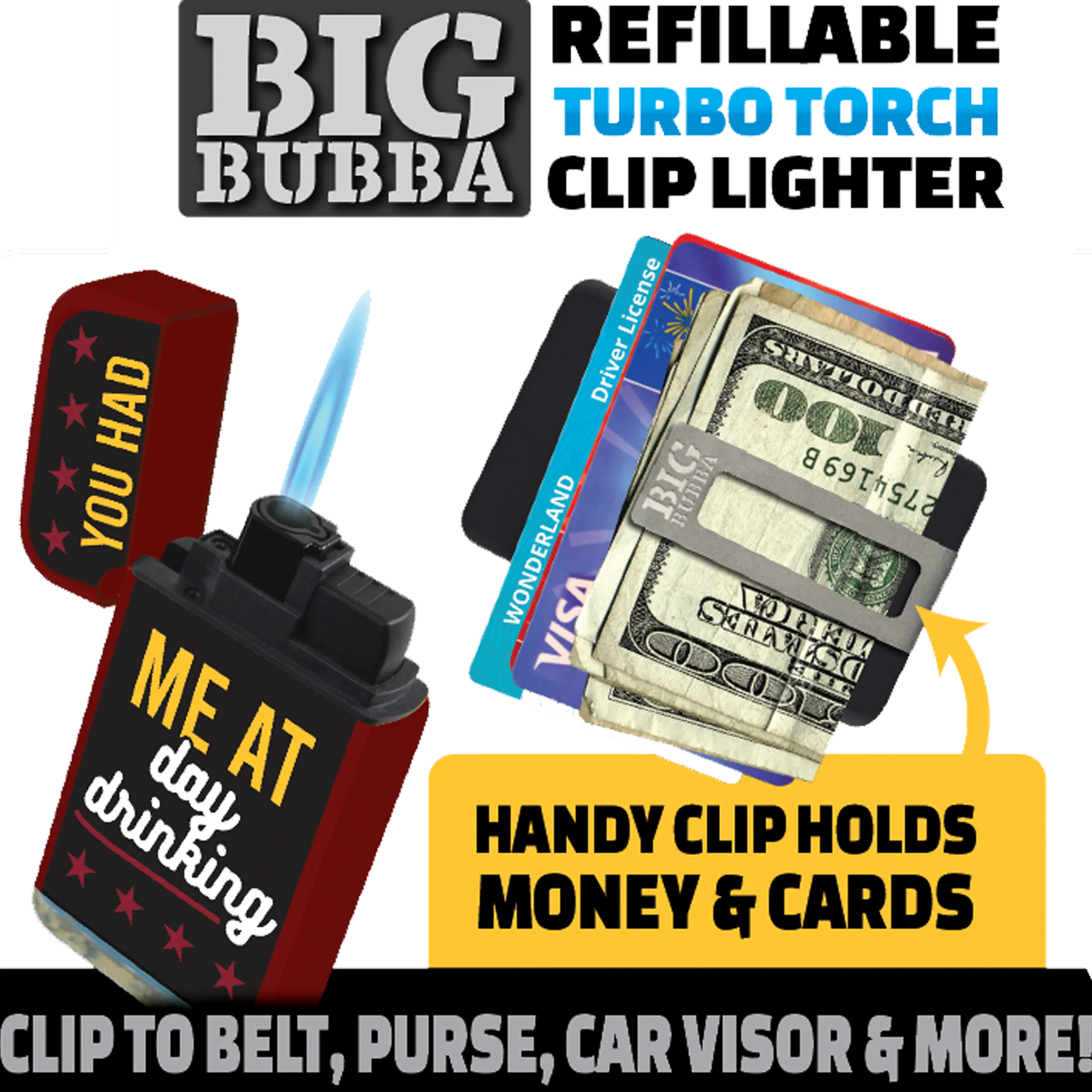 Big Bubba Dual Torch Lighter with Money Clip - 15 Pieces Per Retail Ready Display 23487