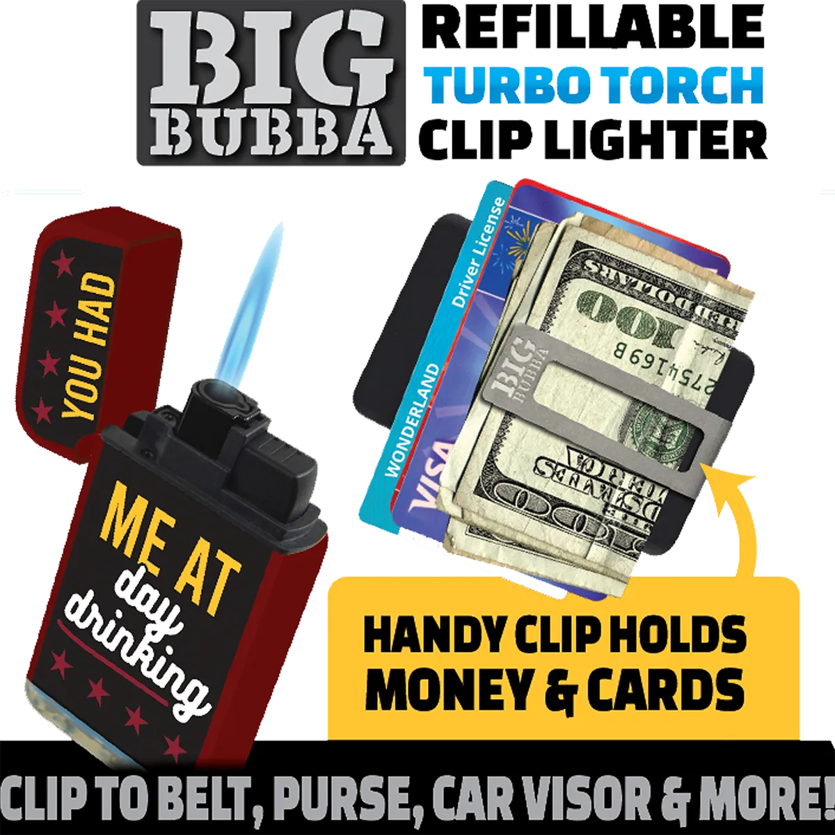 Big Bubba Dual Torch Lighter with Money Clip - 15 Pieces Per Retail Ready Display 25088