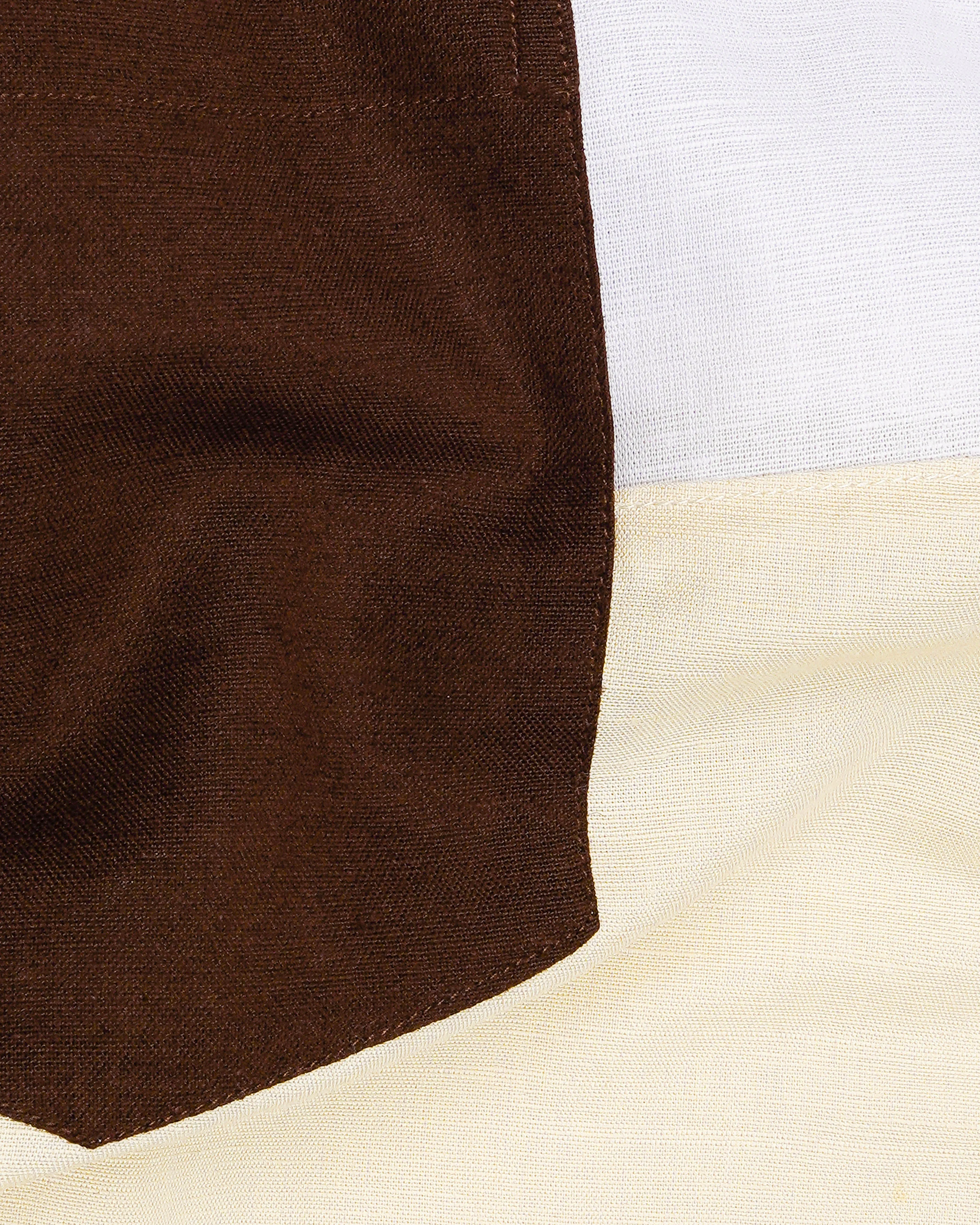 Bistre Brown with Periglacial Cream and White Luxurious Linen Designer Block Pattern Shirt