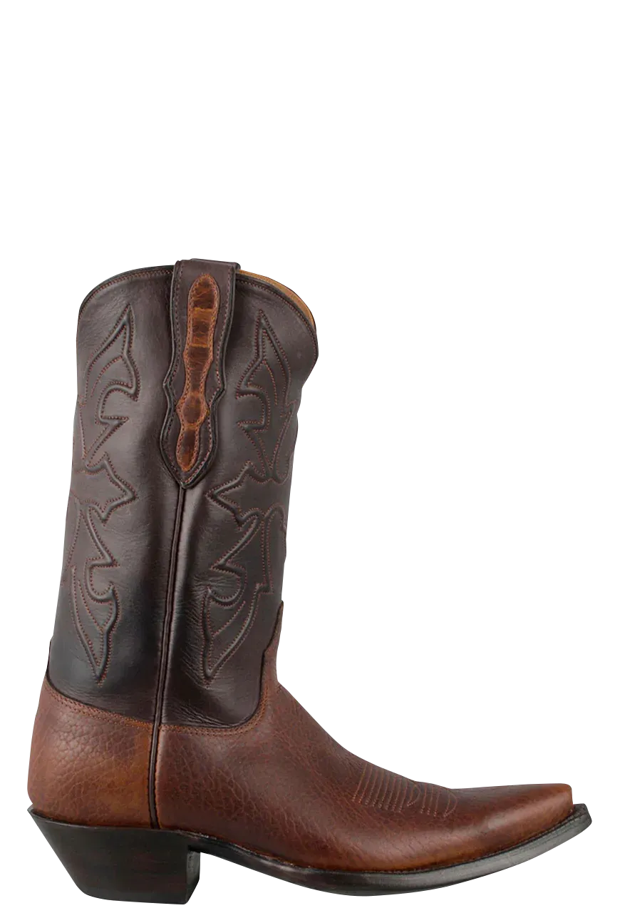 Black Jack for Pinto Ranch Men's Buffalo Cowboy Boots - Tan, Dark Brown