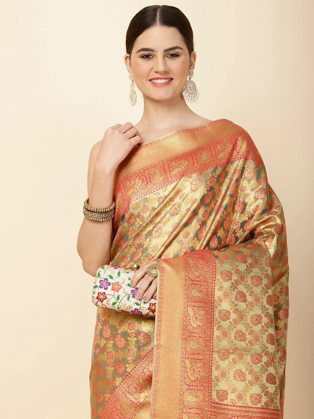 Brocade Zari Jaal Woven Tissue Saree