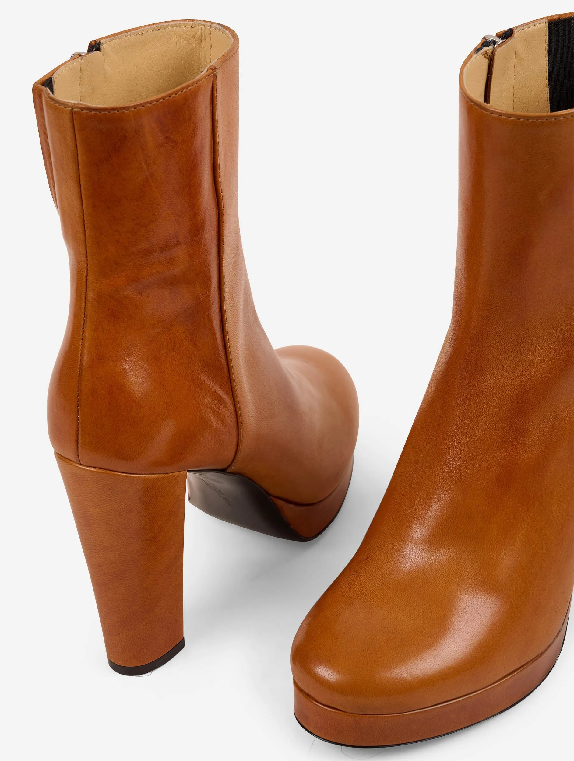 Caramel leather platform ankle boots