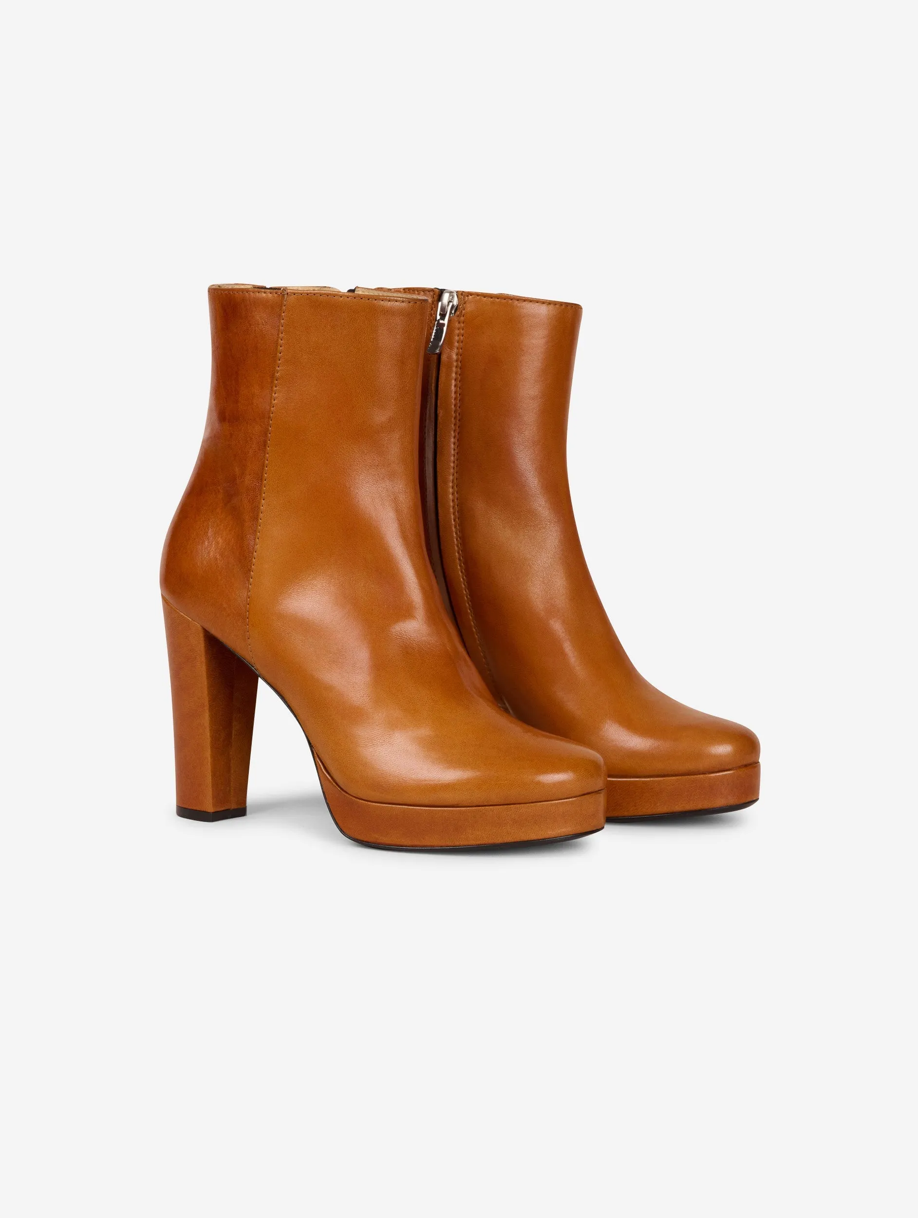 Caramel leather platform ankle boots