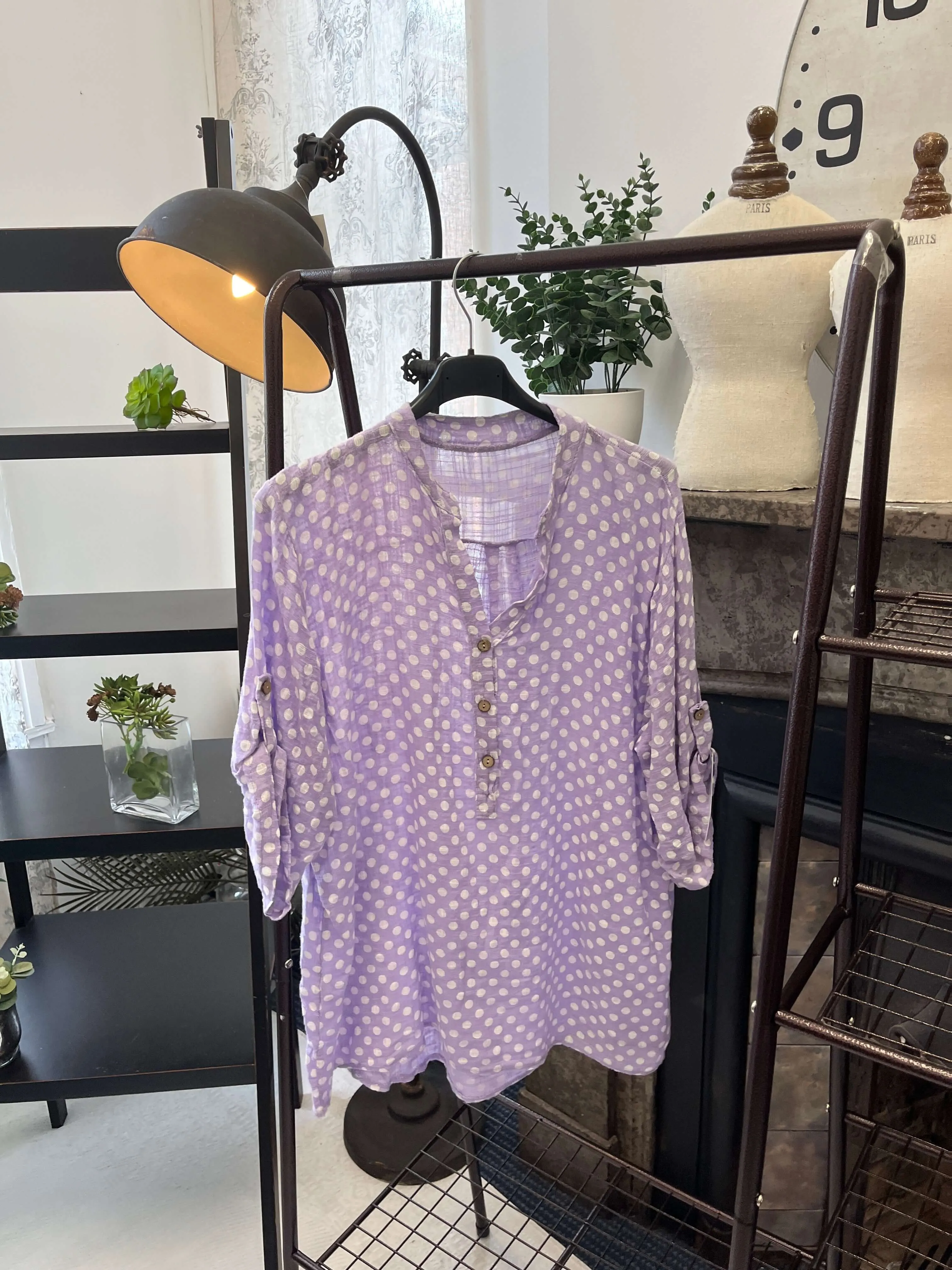 Casual 3 Button Blouse - Spotty