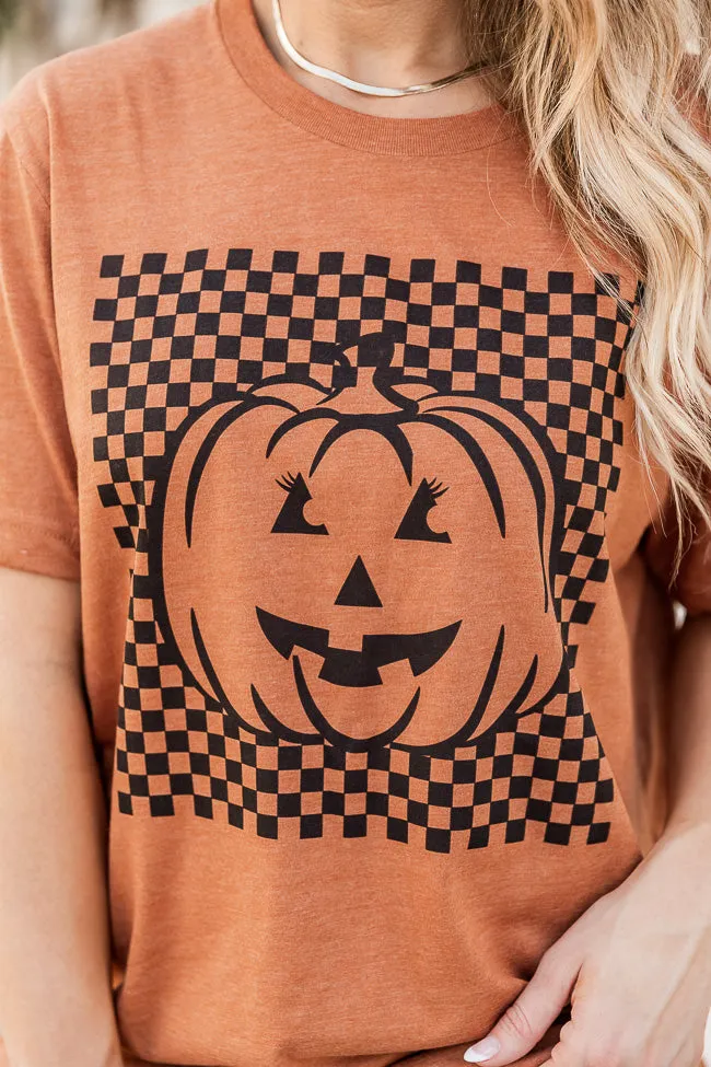 Checkered Pumpkin Burnt Orange Graphic Tee DOORBUSTER