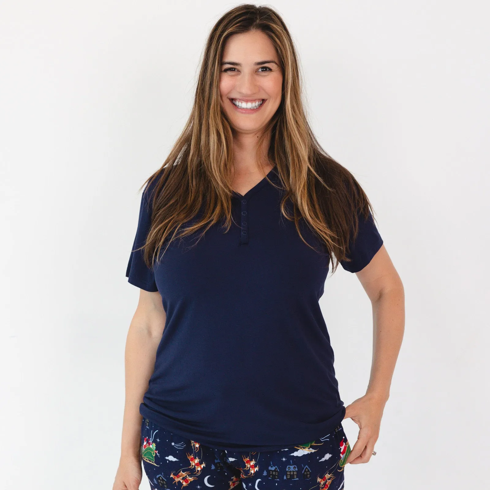 Classic Navy Women's Short Sleeve Pajama Top