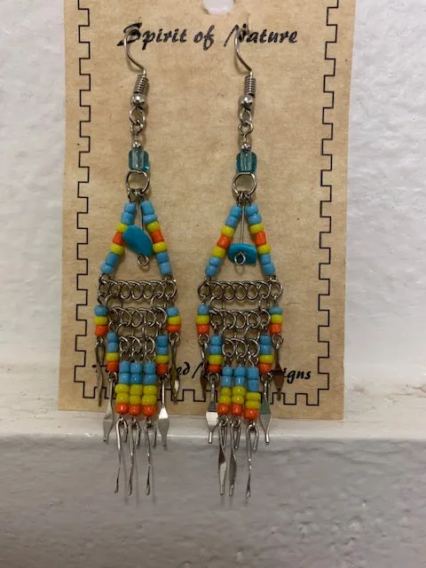 Cowgirl Kim Large Boho Beaded Dangle Earrings - Turquoise & Yellow