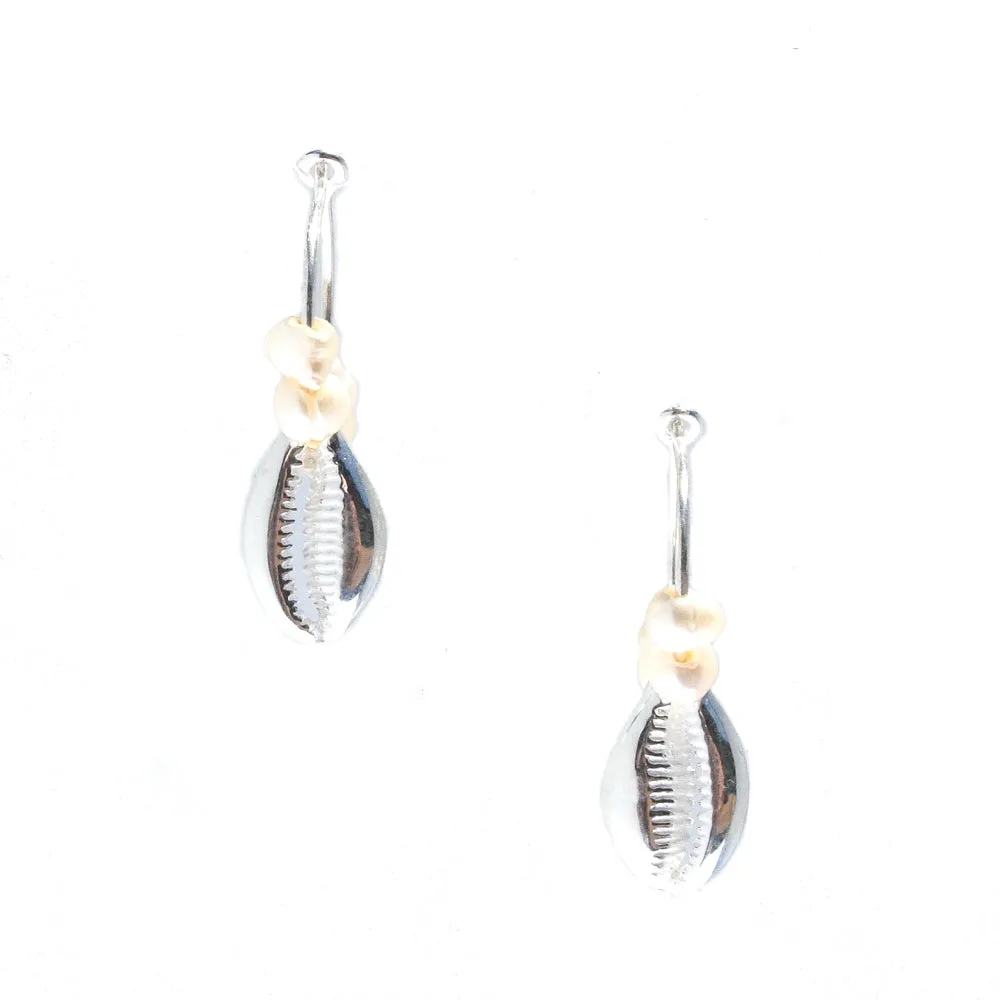 Cowrie Shell Pearl Sleeper Earrings