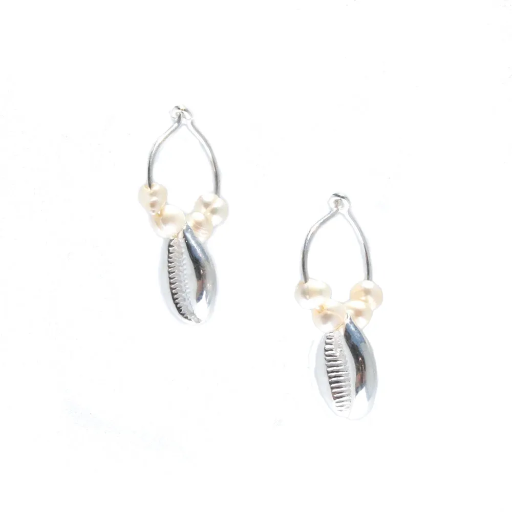 Cowrie Shell Pearl Sleeper Earrings