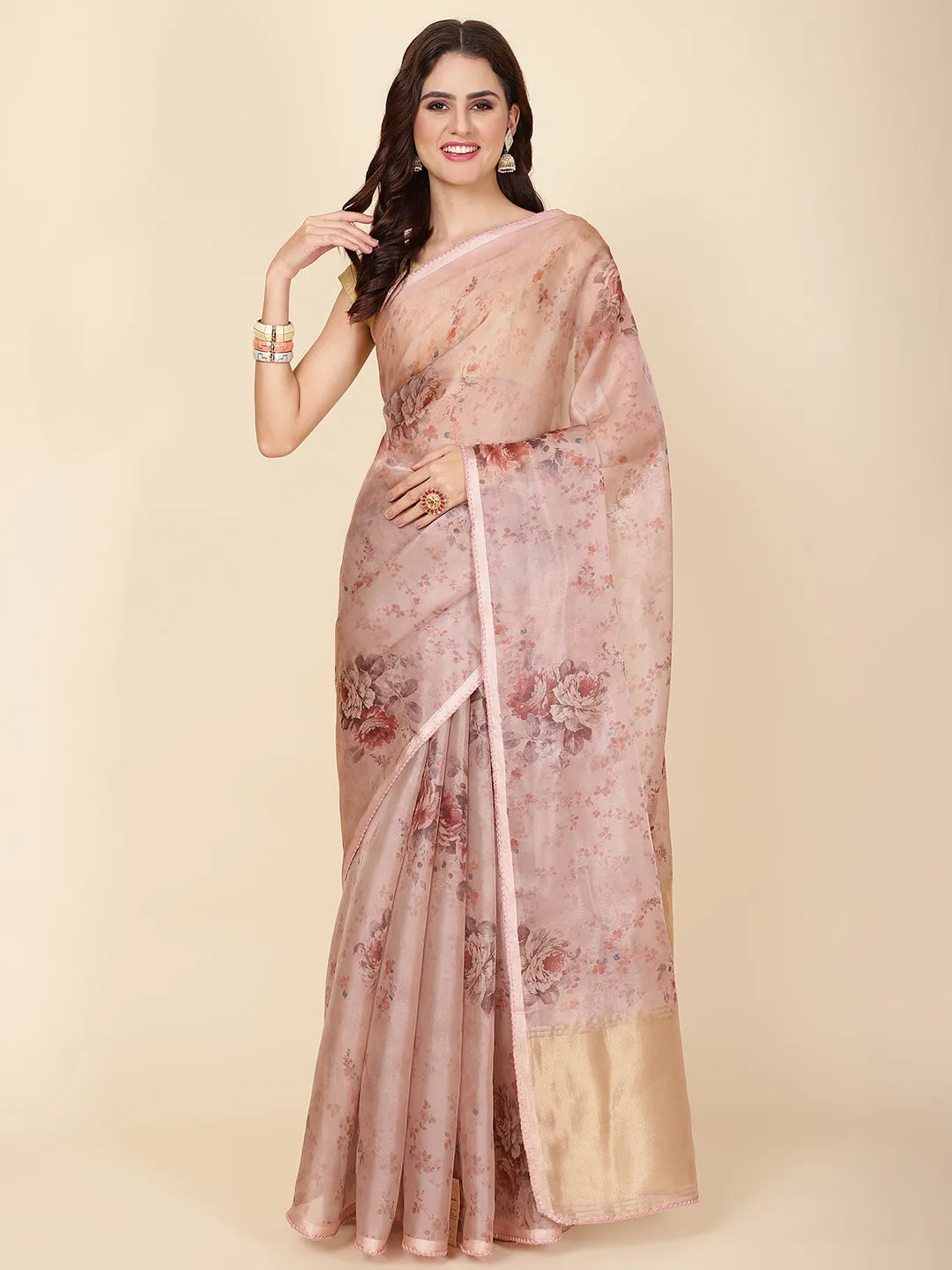 Digital Floral Print Organza Saree