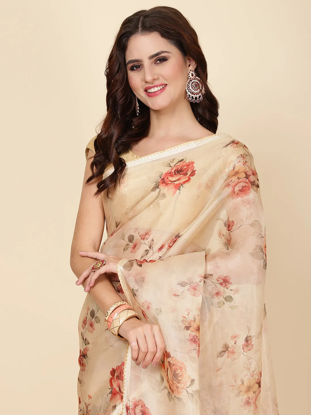 Digital Floral Print Organza Saree