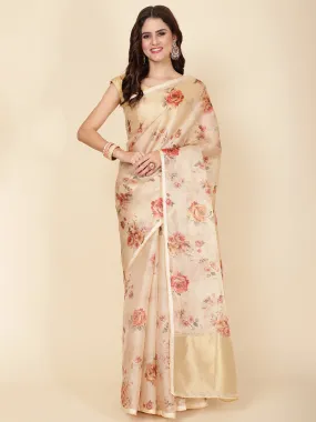 Digital Floral Print Organza Saree