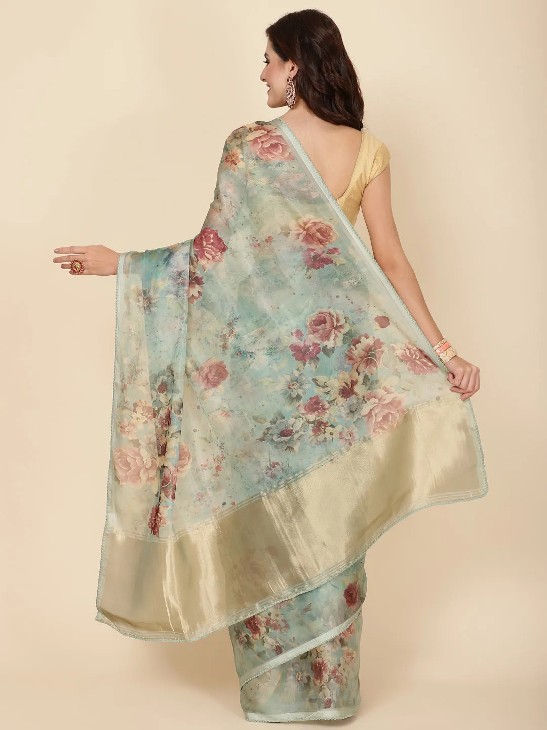 Digital Floral Print Organza Saree