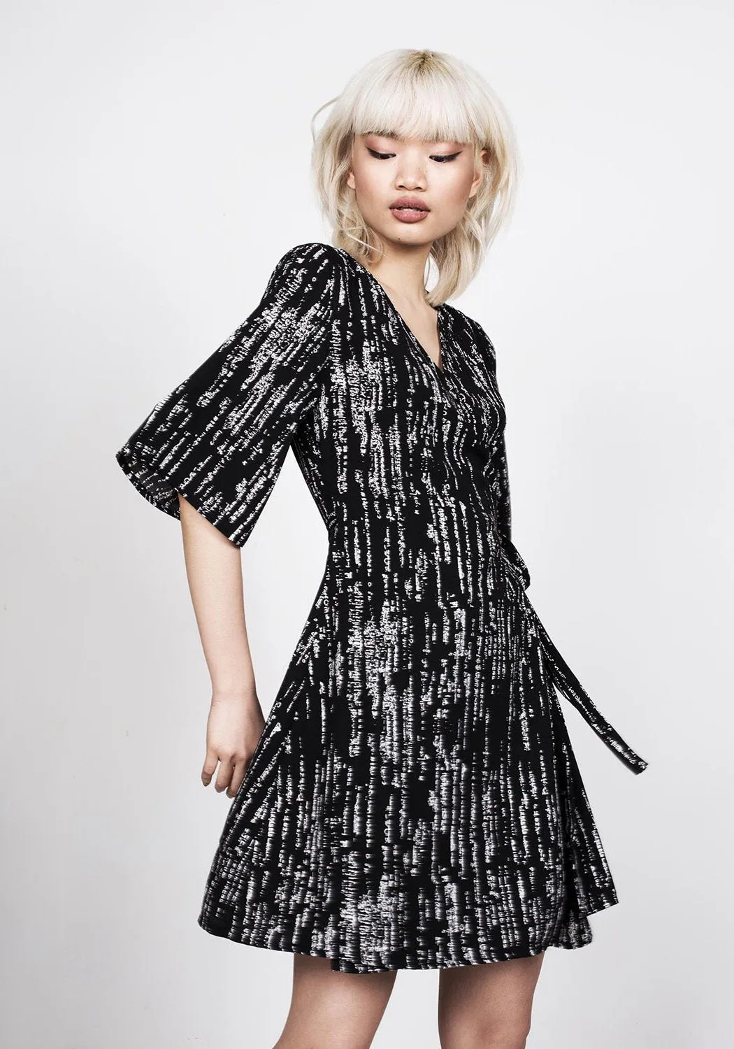 Digital Rain Wrap Dress