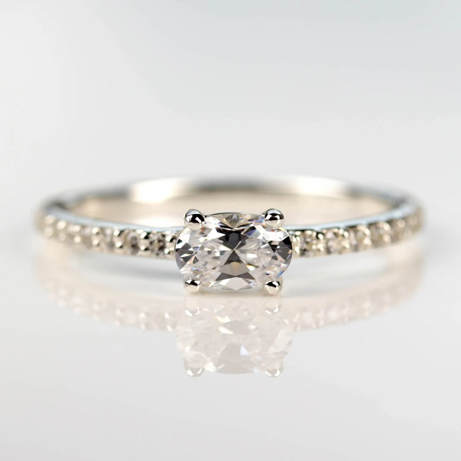 East-West Pave Solitaire Engagement Ring