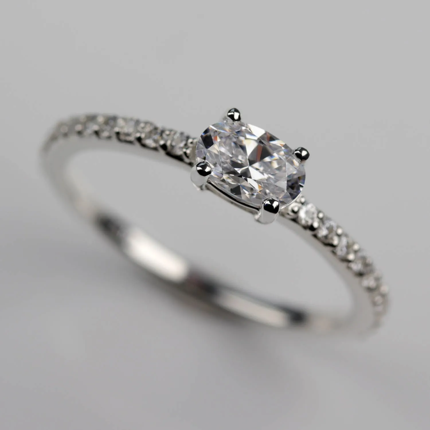 East-West Pave Solitaire Engagement Ring