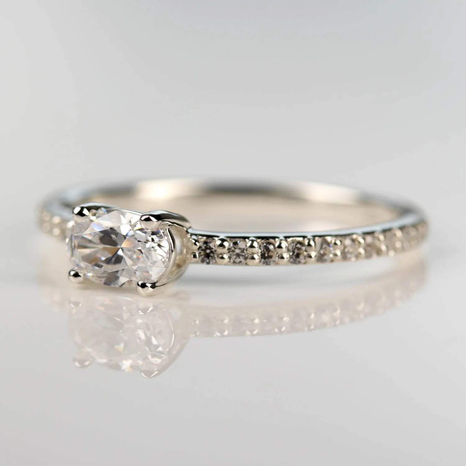 East-West Pave Solitaire Engagement Ring