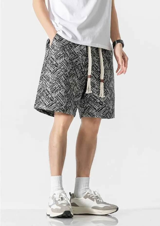 Embroidered Abstract Pattern Elastic Waist Shorts