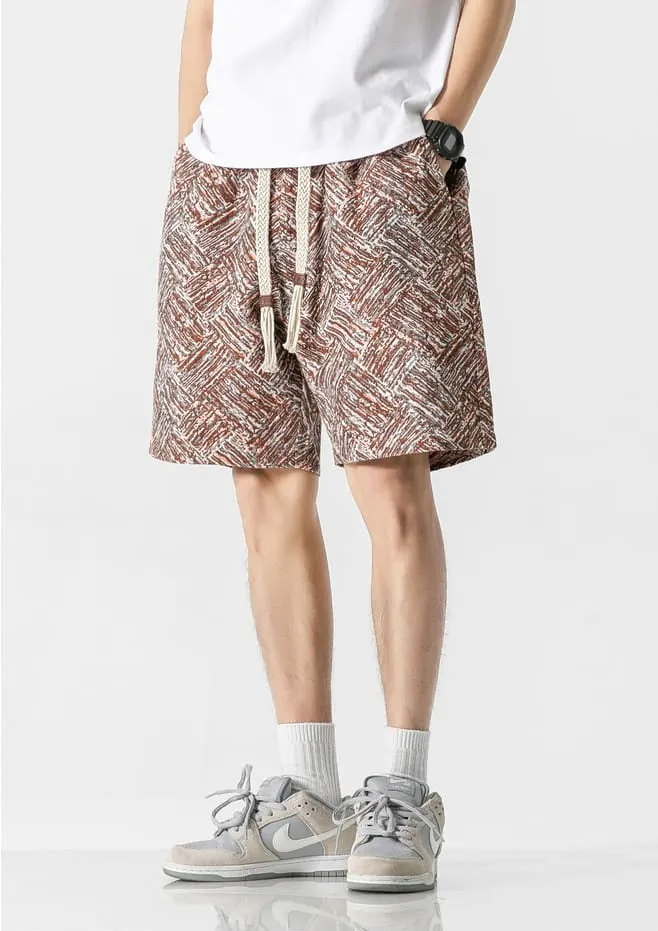 Embroidered Abstract Pattern Elastic Waist Shorts