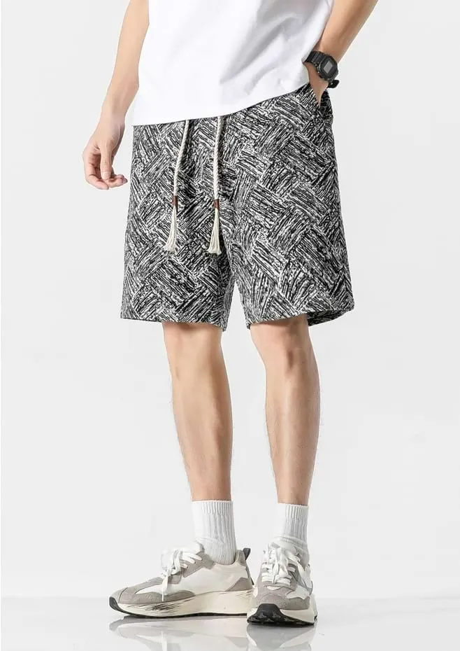 Embroidered Abstract Pattern Elastic Waist Shorts