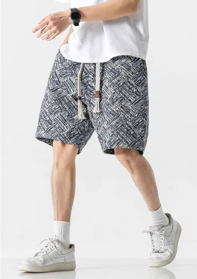 Embroidered Abstract Pattern Elastic Waist Shorts