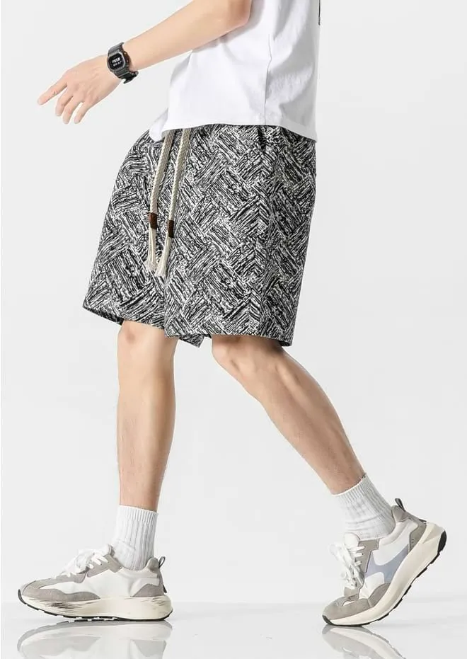 Embroidered Abstract Pattern Elastic Waist Shorts