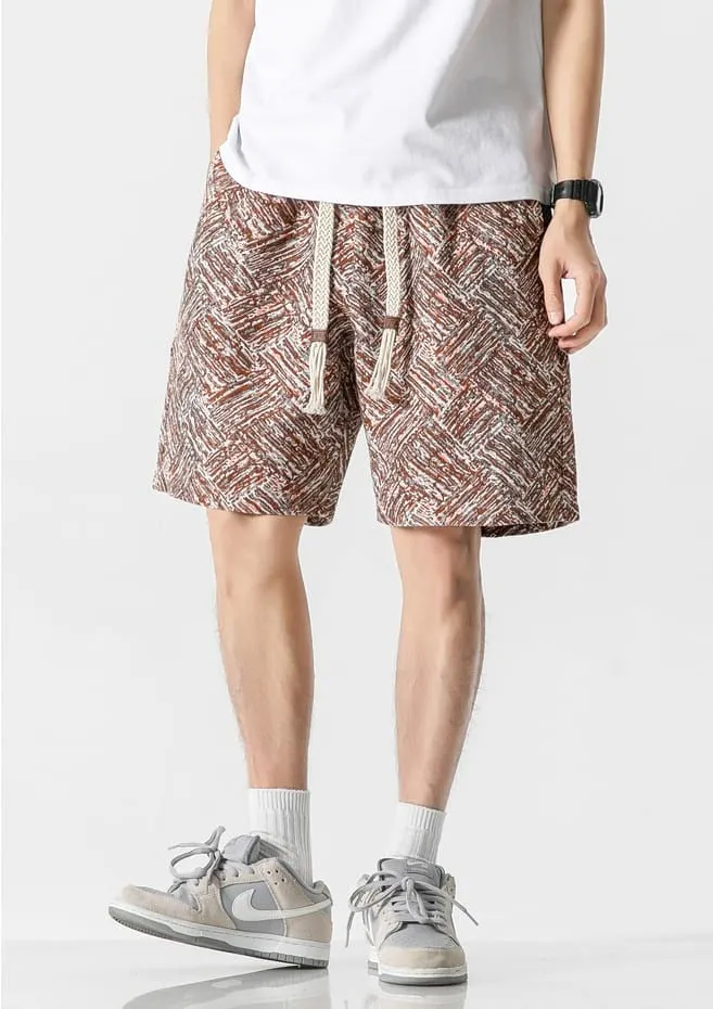 Embroidered Abstract Pattern Elastic Waist Shorts